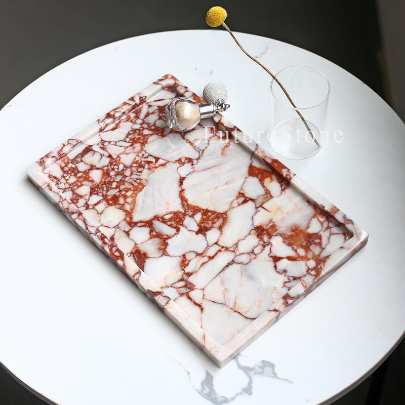Future stone 100% Natural Marble Serving Tray Luxury Marble Storage Tray for Home Decor Stone Tray for Bathroom/Kitchen/Vanity/Dresser,Plate Holder for Tissues, Candles, Towel - Image 1